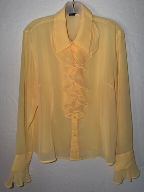 Forenza Soft Yellow Ruffled Sheer Blouse